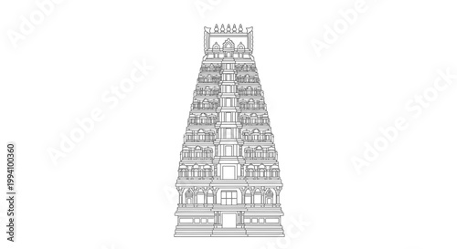 Intricate Southern Indian Temple Tower Gopuram Architectural Detail
