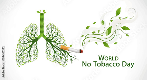 Lungs with cigarette smoke turning green.