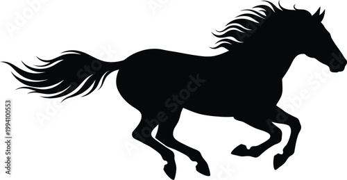 Majestic black horse vector illustration captured in full gallop with flowing mane and tail