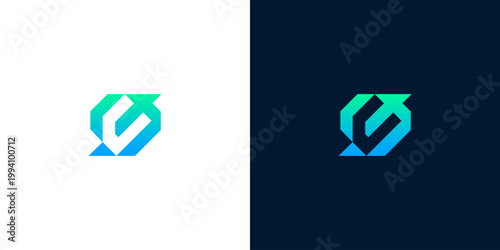 Modern abstract geometric logo design inspiration, sleek gradient shapes forming a unique symbol on white and dark backgrounds