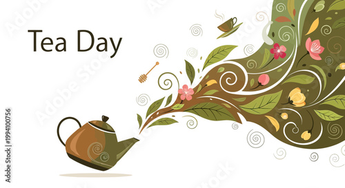 Tea pot with floral design element.