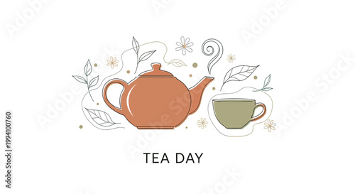 Tea pot and cup illustration.
