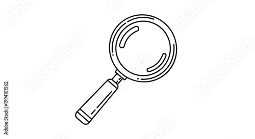 Simple line art illustration of a magnifying glass used for searching, investigating, or viewing small details closely.