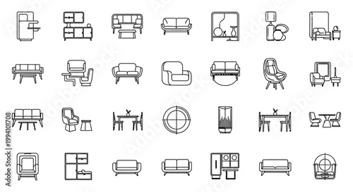 vector furniture icons interior design symbols for architectural plan and home decor floor plans.