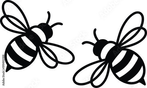 Charming vector illustration graphic design featuring two stylized bees and decorative swirling vine elements