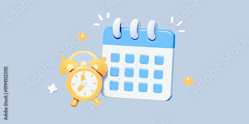 A colorful illustration depicting a calendar and alarm clock setup