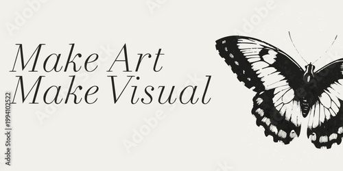 Black and white butterfly illustration with inspiring text overlay