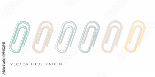 Colorful paper clips arranged in a row on a white background