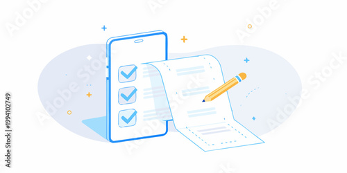 Digital checklist displayed on a smartphone with an accompanying pencil