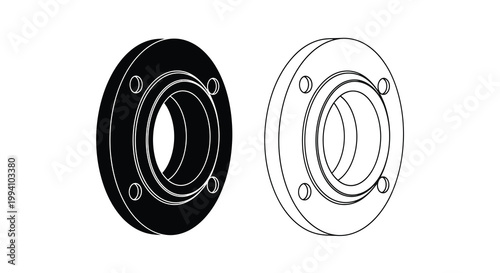 Two illustrations of a circular metal flange with bolt holes