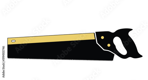A simple illustration of a hand saw with a black blade and yellow handle