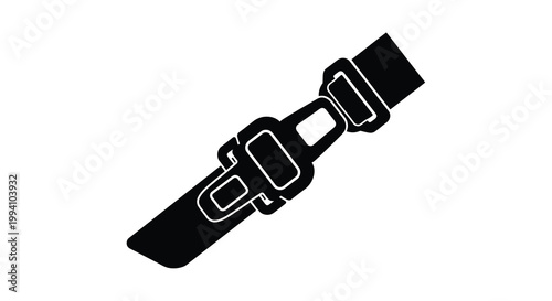 Black and white illustration of a fastened seatbelt buckle
