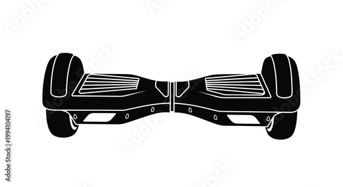 Black and white silhouette of a self balancing scooter also known as a hoverboard