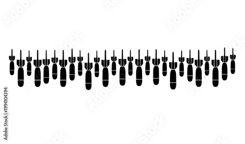 Minimal nuclear bomb silhouette set with falling motion war and danger concept clean vector design