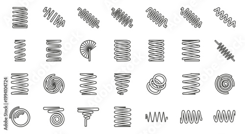 collection of various spring coil icons and illustrations engineering and mechanical elements