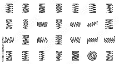 spring icons mechanical springs compression spring spring coil elastic element vector set illustrating engineering and industrial concepts.