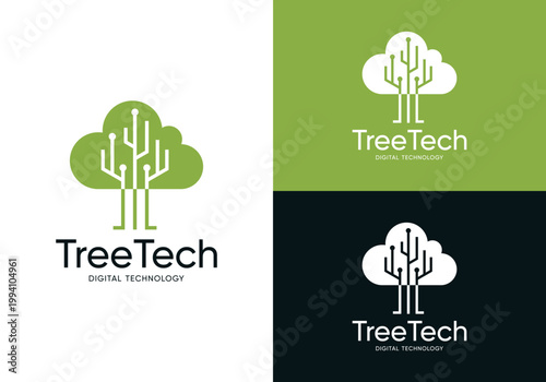 Creative technology tree logo design template. Abstract technology tree inspiration vector symbol with technology system connection, technology tree logo vector template design