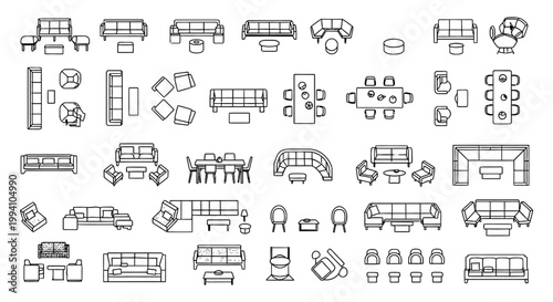 architectural furniture symbols and top view cad plan vector icons for interior design and modern floor plans perfect for professional architects.