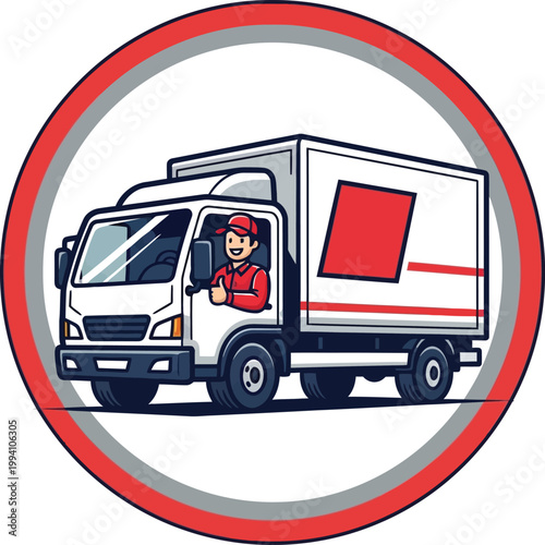 Cartoon delivery truck with a smiling driver giving a thumbs up.
