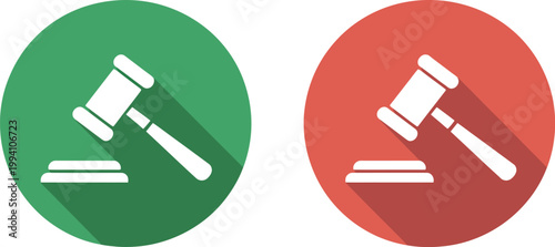 Canvas Print Judge gavel icon set, green and red circular icons representing approval and rejection in legal decision justice and court ruling concepts
