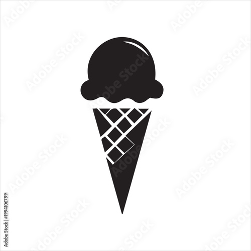 Obraz na plátně A monochrome illustration of a scoop of frozen dessert atop a textured cone