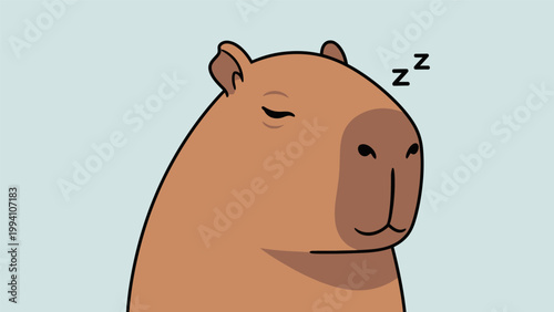 Sleeping Capybara Cartoon Character Illustration.