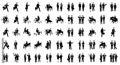 isometric business people vector set showing a collection of office worker silhouettes in various corporate activities