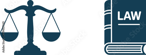 Court and legal symbols set, vector justice elements with gavel scales law book and handcuffs isolated on transparent background for legal design use.