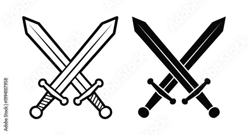 Two crossed swords depicted in black and white a striking silhouette