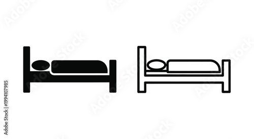 Two bed icons one filled and one outlined black silhouette