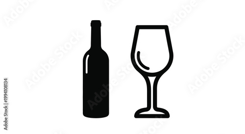 Wine bottle and glass depicted in a stark black silhouette