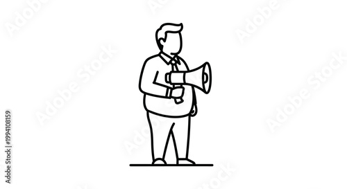 Businessman Holding Megaphone Announcing Important Information, Vector Illustration.