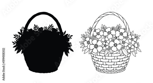 Two wicker baskets one detailed and one a dark silhouette
