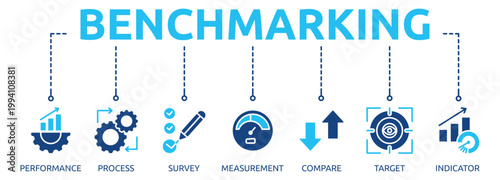 benchmarking glyph banner icon of performance, process, survey, measurement, compare, target, indicator