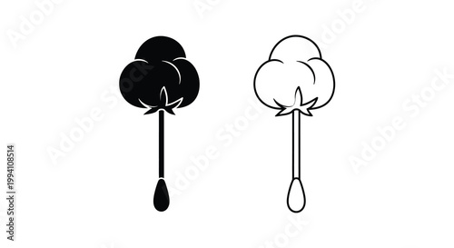 Two cotton plant depictions one dark and one light silhouette
