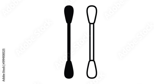 Two cotton swabs in a simple black and white design silhouette