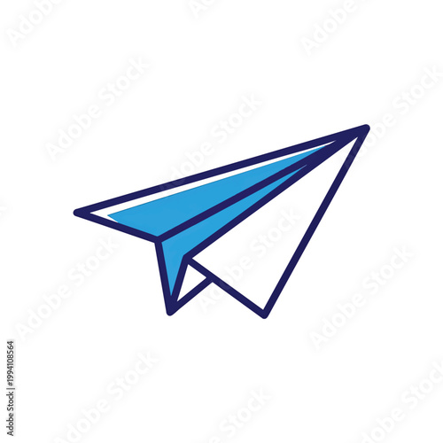 Minimalist Blue Paper Airplane Icon Illustration.