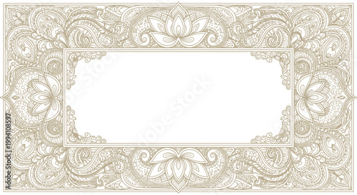 Intricate Hindu Style Ornamental Frame with Lotus and Paisley