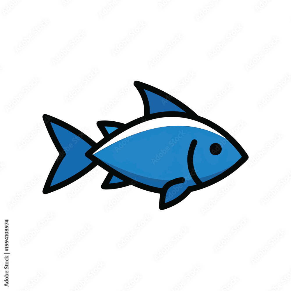 Fototapeta premium Stylized blue fish icon illustration on a white background.