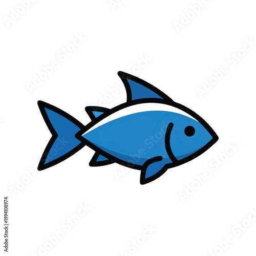 Stylized blue fish icon illustration on a white background.