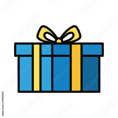 Flat Vector Illustration of a Blue Gift Box with a Yellow Ribbon.