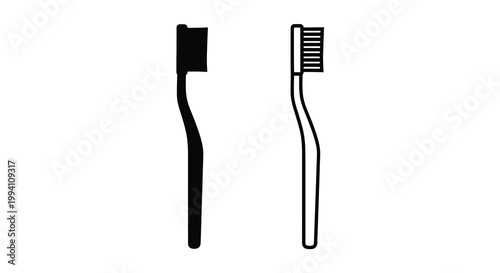 Two toothbrushes in a simple black and white illustration silhouette