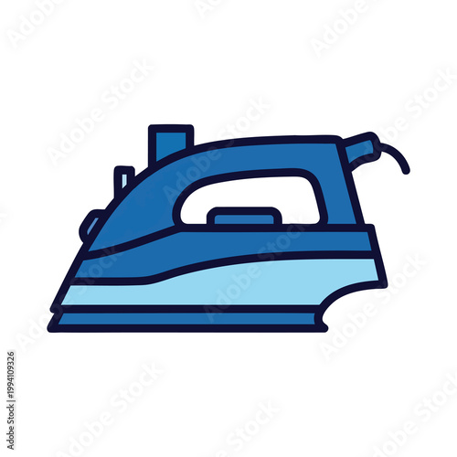 A simple blue flat iron icon for household appliance and laundry care.