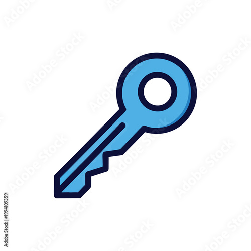 Minimalist blue key icon for digital security and access control.