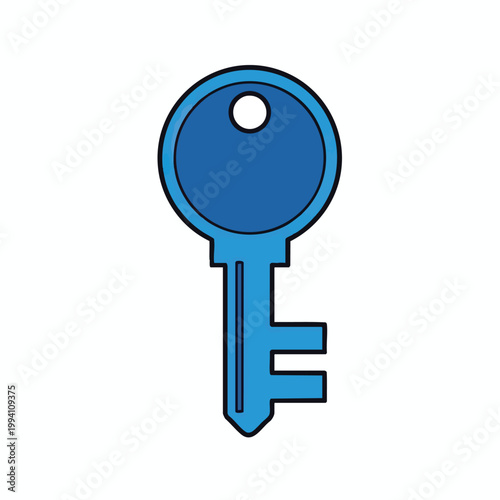 Simple Flat Vector Illustration of a Blue Door Key.