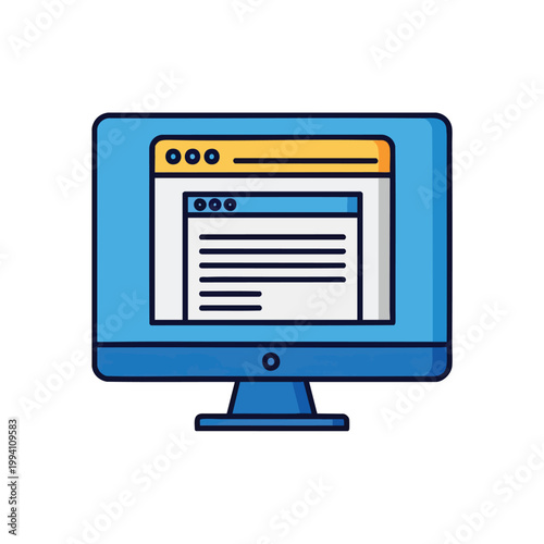 Flat Vector Illustration of a Computer Monitor Displaying Web Pages.