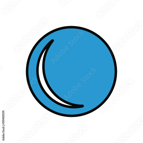Minimalist Blue Circle Icon Featuring A Crescent Shape Inside.