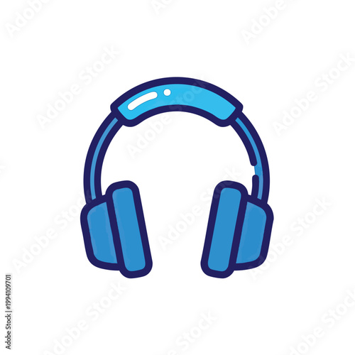 Minimalist Blue Headphone Icon Vector Illustration.