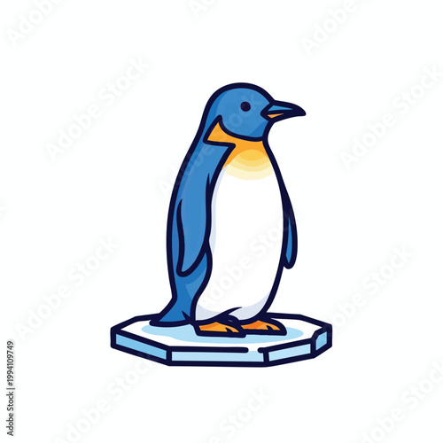 Cute cartoon penguin standing on a small ice floe illustration.
