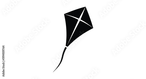 A striking black kite design floats gently depicted in a bold silhouette